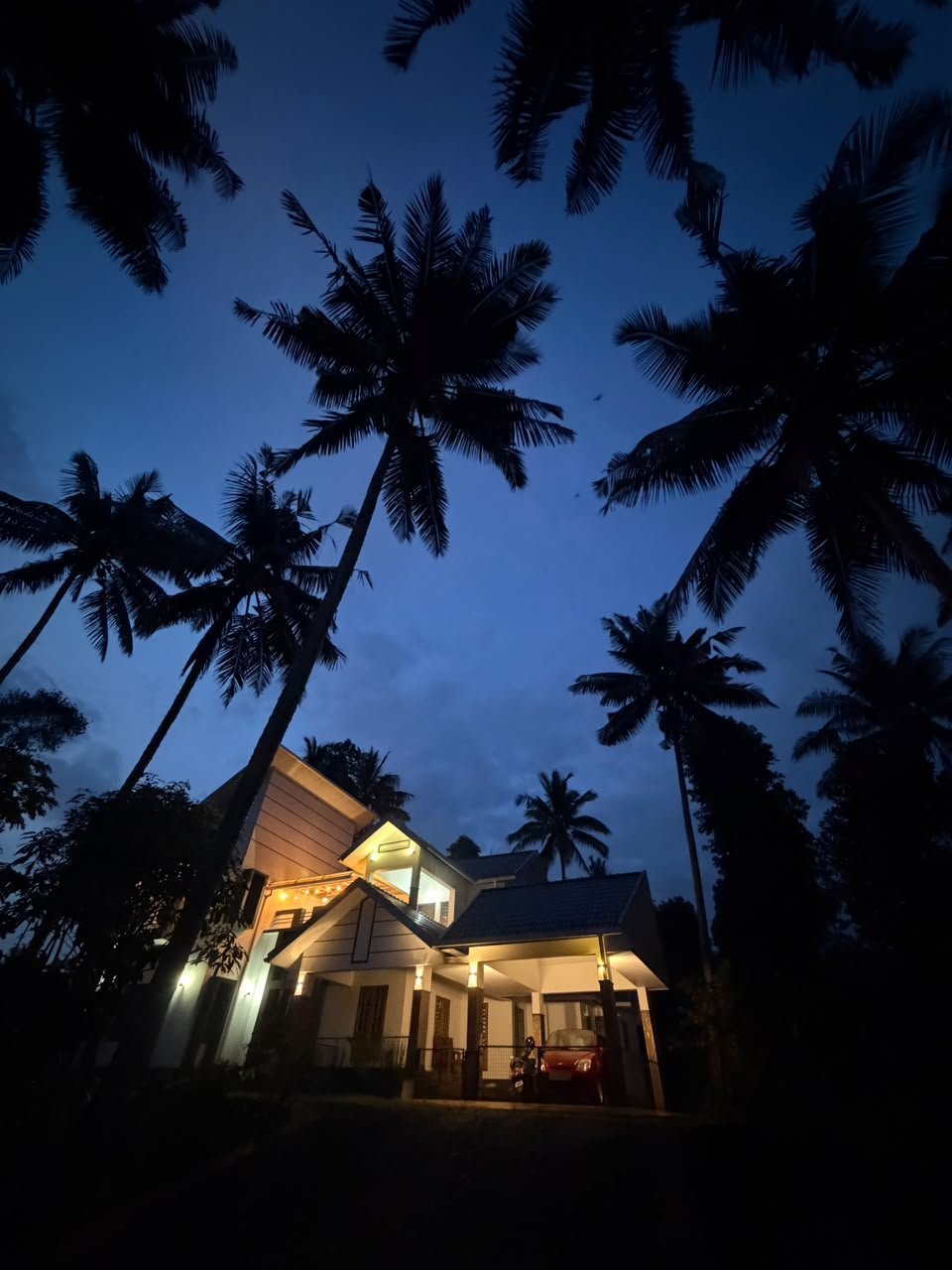 Homestay exterior, evening
